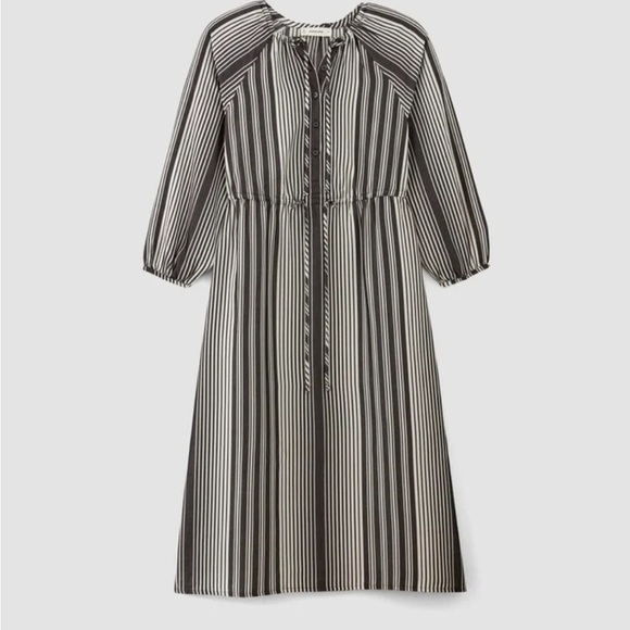 Everlane Stripe Maxi Dress black white stripe tencel tie waist modest medium new - Picture 15 of 15